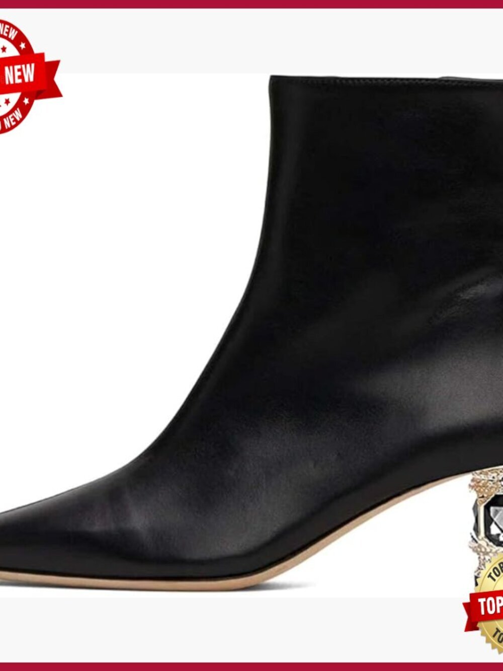 Closed Square Toe Chunky Crystal Heel Ankle Bootie Side Zip Party Dress Shoes